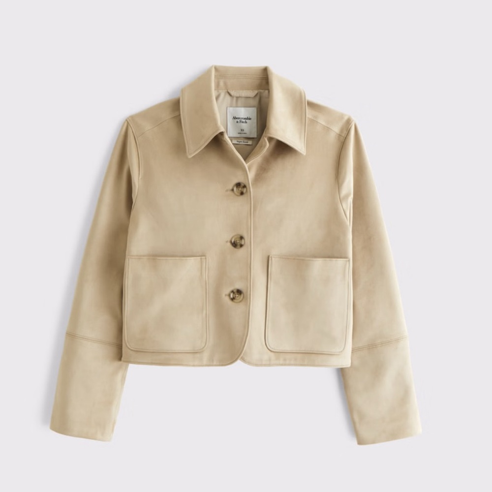 Abercrombie & Fitch Vegan Suede Cropped Jacket in Tan - Large